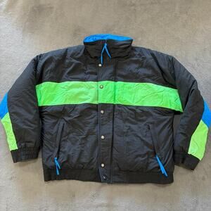 Grand Targhee Black Green Puffer Jacket Snap Button Quilted Winter Mens Sz Large